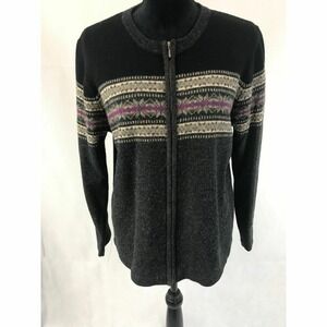 Lambs Wool Front Zip Cardigan Sweater Knit Womens Size L GrandpaCore‎ Grandma